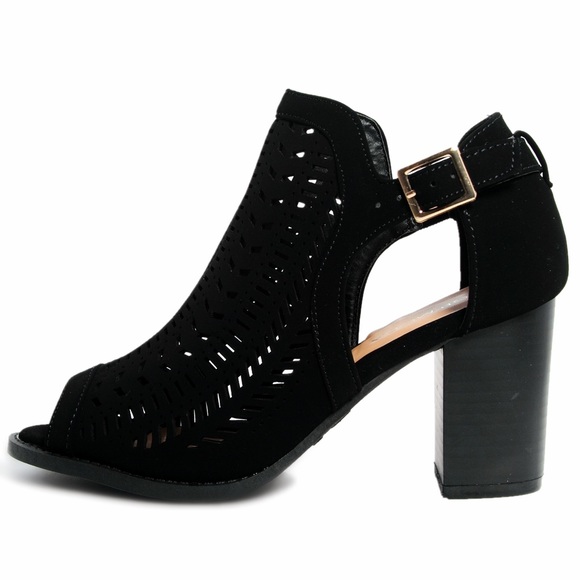 Ankle Strap Cut Out Block Chunky Heel Sandal - Picture 1 of 4